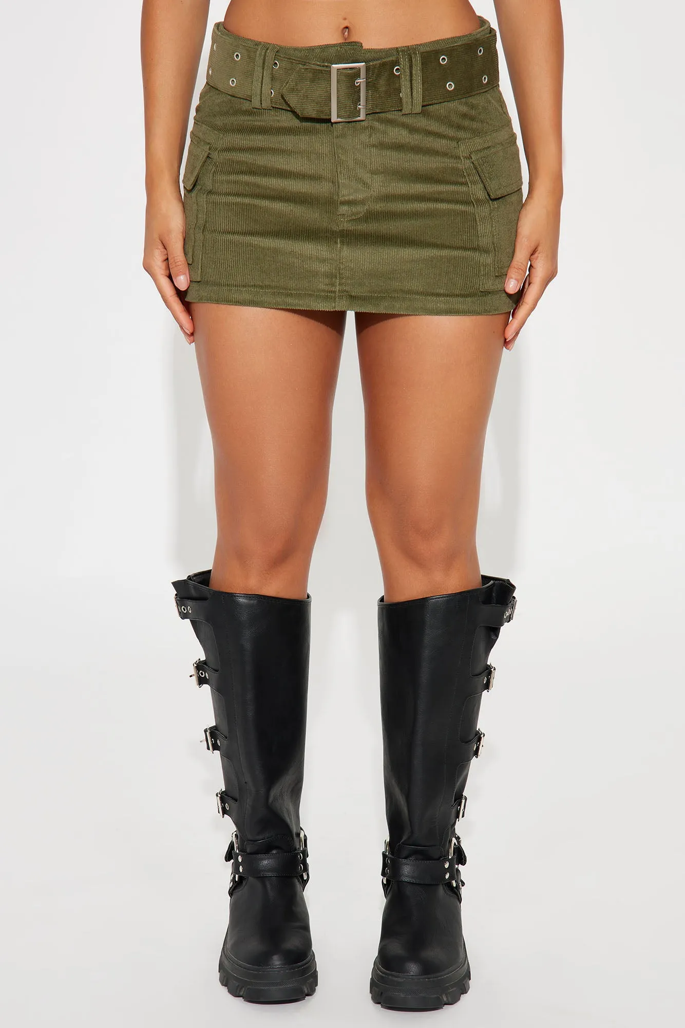 Riley Belted Corduroy Mini Skirt - Olive sold by Fashion Nova product image thumbnail 2