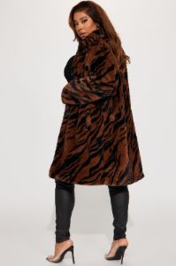 Zebra Love Faux Fur Coat - Brown/combo sold by Fashion Nova