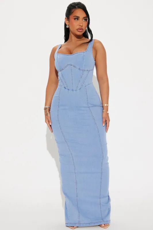 Penelope Denim Maxi Dress - Denim sold by Fashion Nova