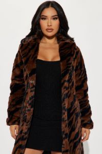 Zebra Love Faux Fur Coat - Brown/combo sold by Fashion Nova