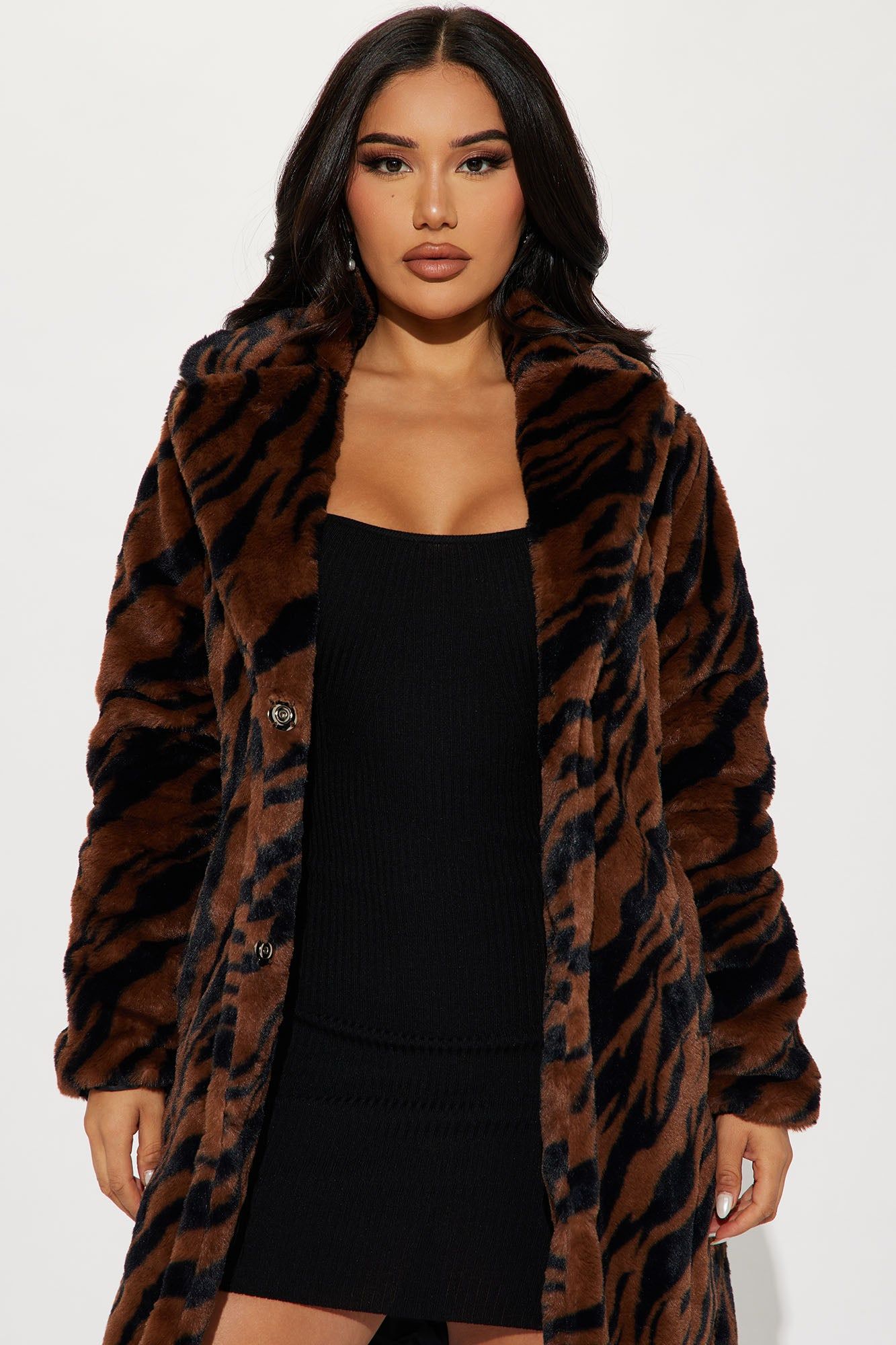 Zebra Love Faux Fur Coat - Brown/combo sold by Fashion Nova product image thumbnail 3