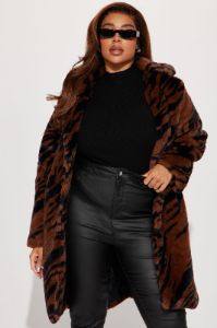 Zebra Love Faux Fur Coat - Brown/combo sold by Fashion Nova