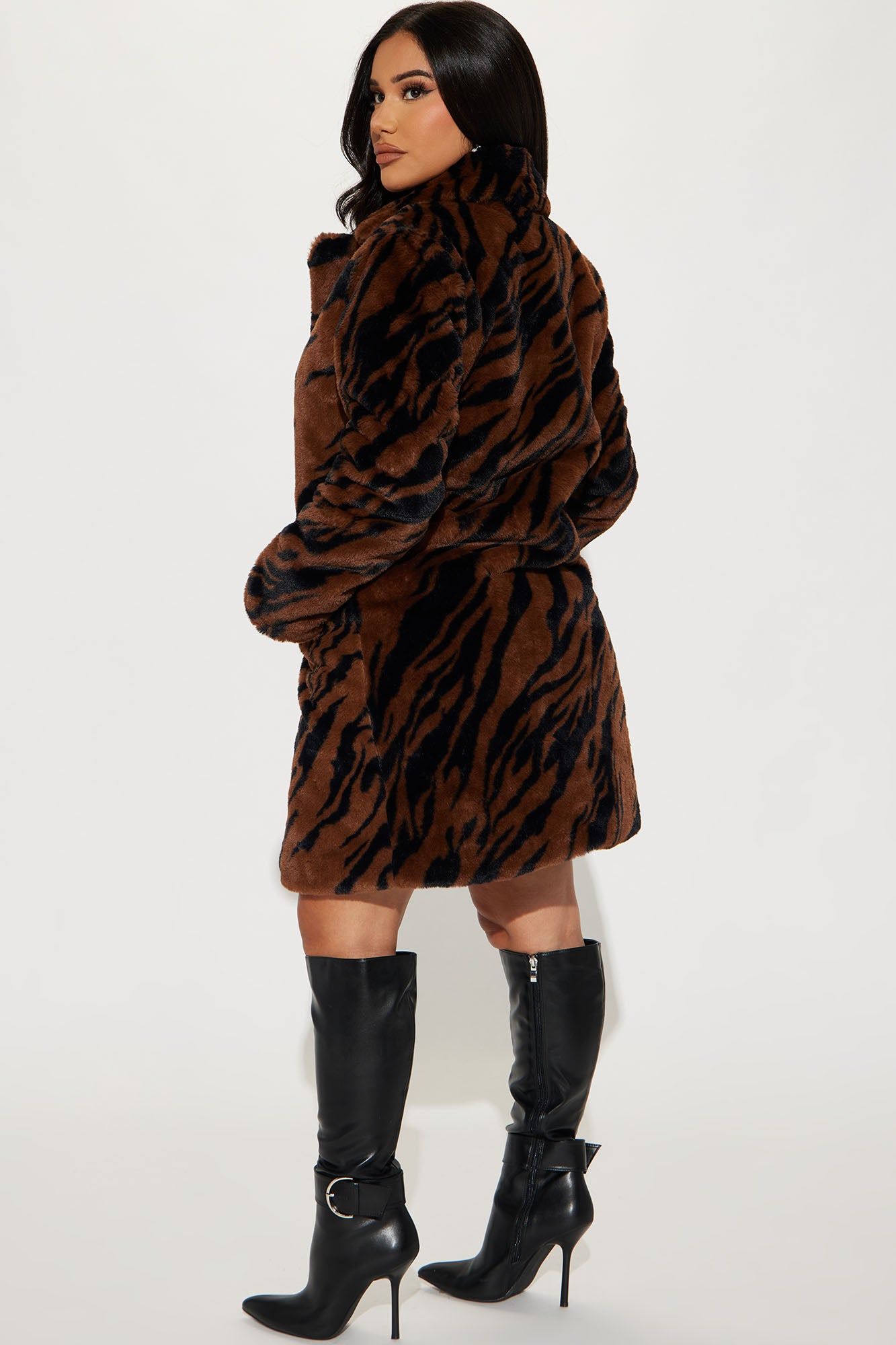 Zebra Love Faux Fur Coat - Brown/combo sold by Fashion Nova product image thumbnail 4