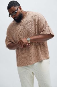 Santorini Textured Boxy Short Sleeve Tee - Taupe sold by Fashion Nova