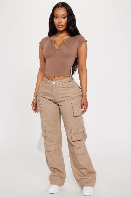 Count On It Straight Leg Cargo Pant - Khaki sold by Fashion Nova