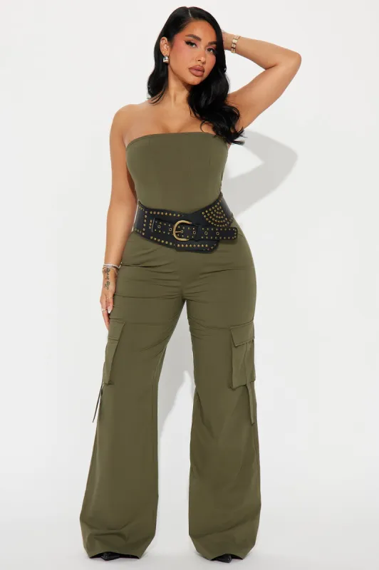 Jade Belted Jumpsuit - Olive sold by Fashion Nova