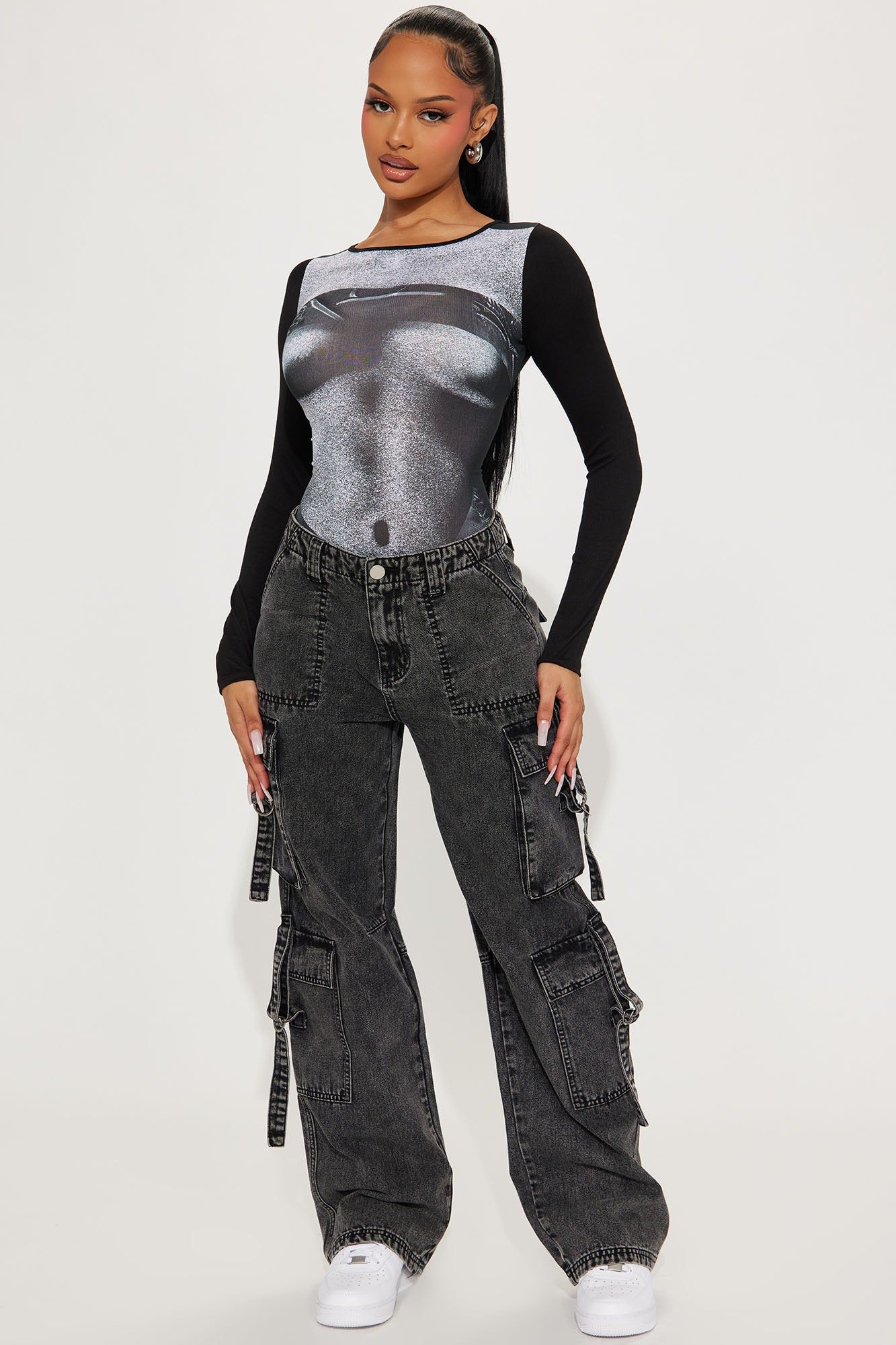 Simple Pleasures Long Sleeve Bodysuit - Black/combo sold by Fashion Nova product image thumbnail 2