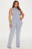 Amber Snatched Flare Jumpsuit - Slate Grey sold by Fashion Nova