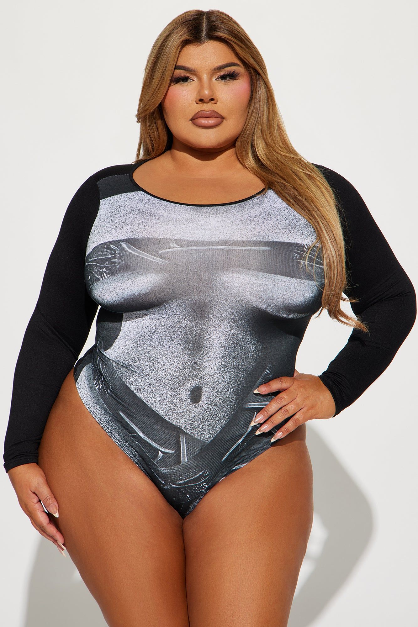 Simple Pleasures Long Sleeve Bodysuit - Black/combo sold by Fashion Nova product image thumbnail 5