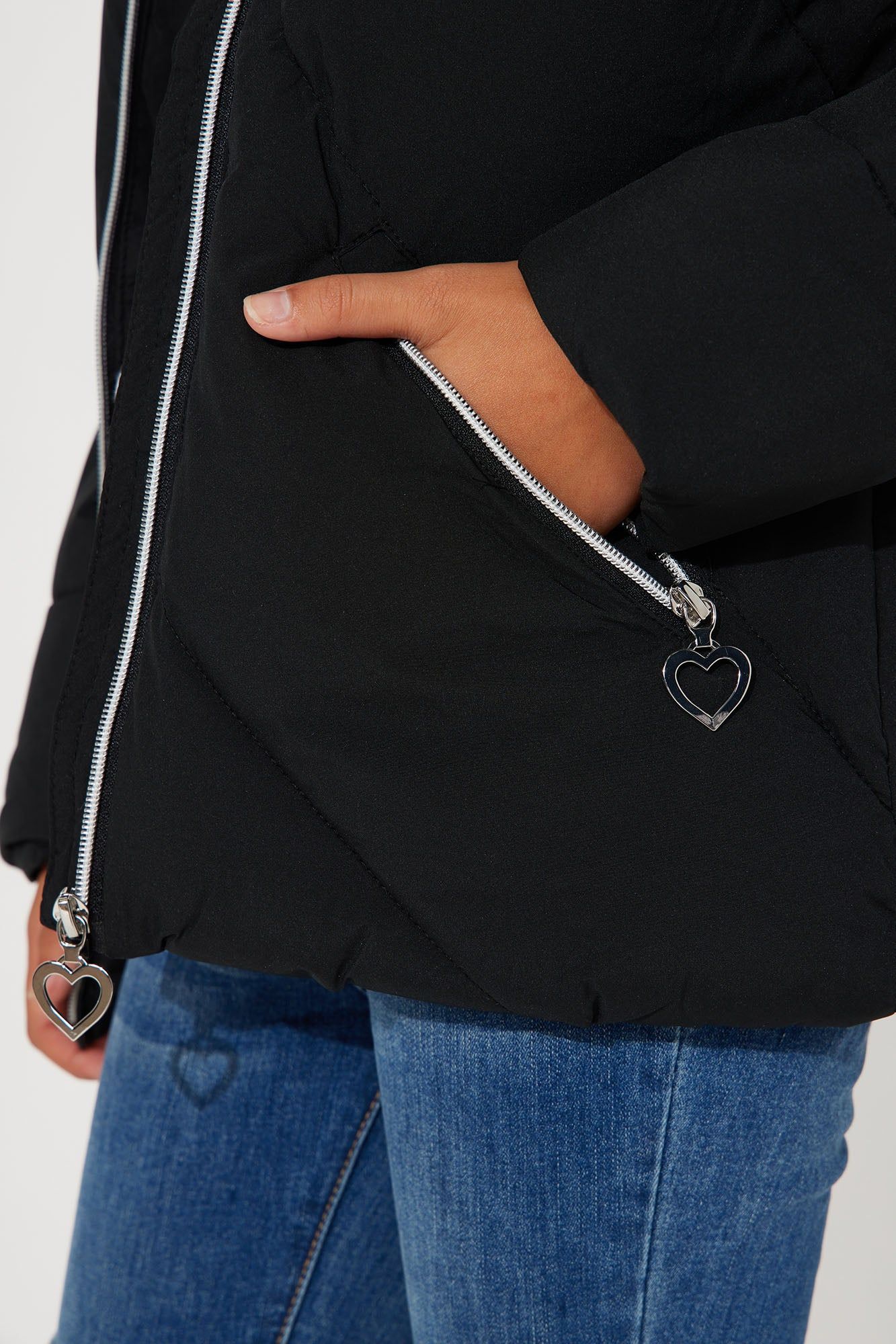 Mini Keep My Heart Warm Puffer Jacket - Black sold by Fashion Nova product image thumbnail 4