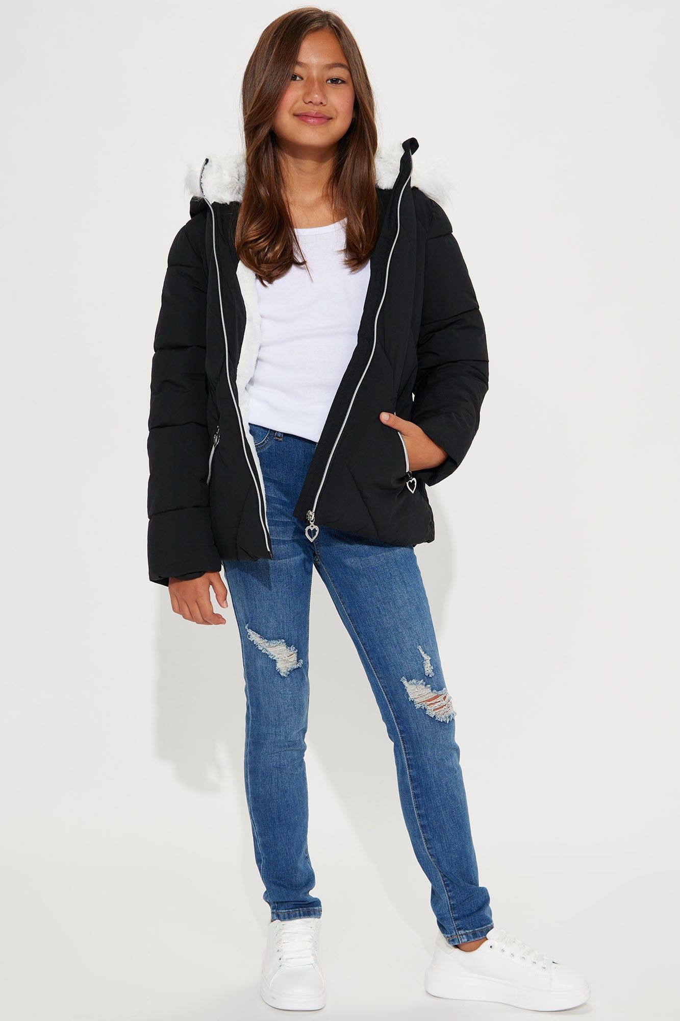 Mini Keep My Heart Warm Puffer Jacket - Black sold by Fashion Nova product image thumbnail 2