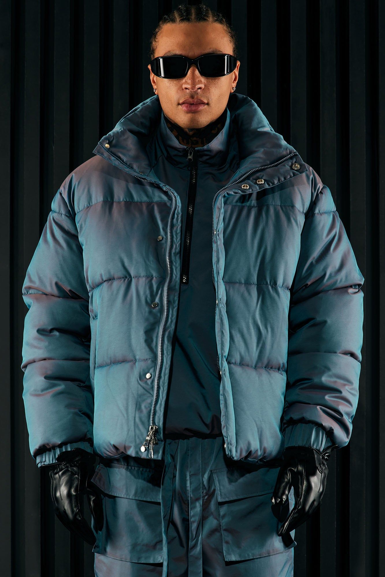 Stormy Iridescent Nylon Cropped Puffer Jacket - Blue | Parallel