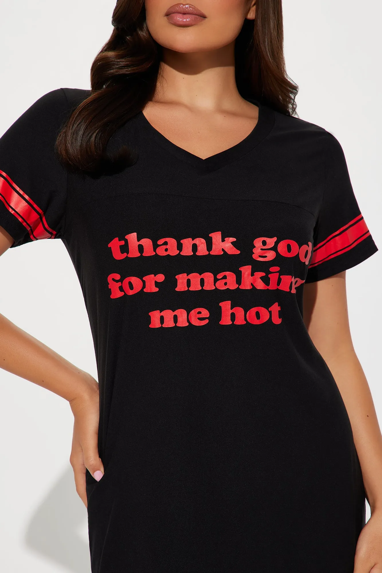 Thank God For Making Me Hot PJ Sleep Shirt - Black/Red sold by Fashion Nova product image thumbnail 2