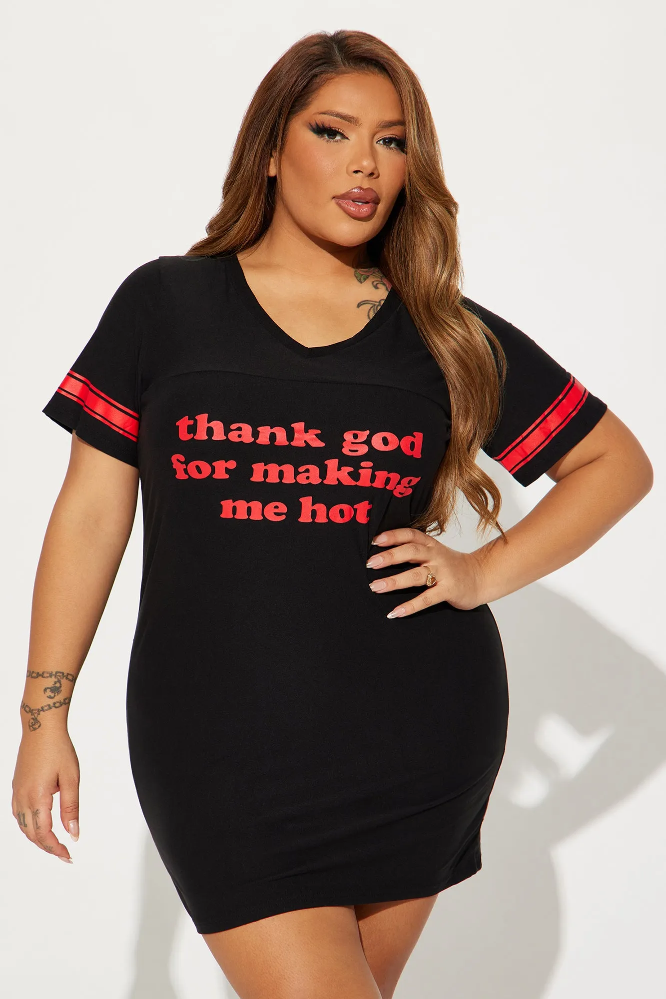 Thank God For Making Me Hot PJ Sleep Shirt - Black/Red sold by Fashion Nova product image thumbnail 4