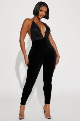 Iconic Image Velvet Jumpsuit  - Black sold by Fashion Nova
