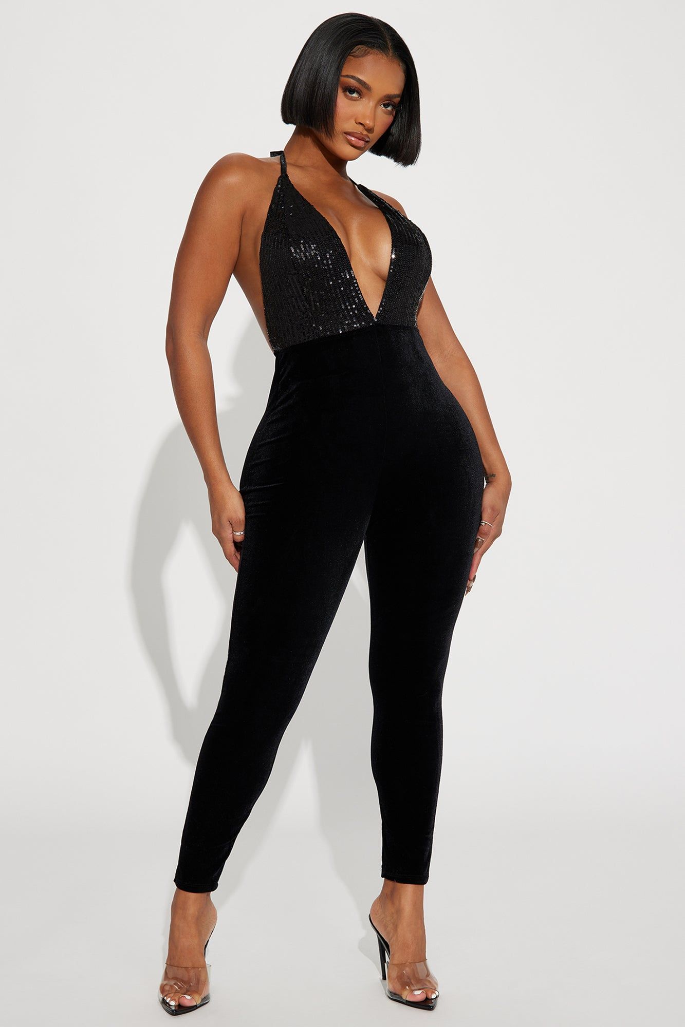 Iconic Image Velvet Jumpsuit - Black sold by Fashion Nova