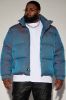 Stormy Iridescent Nylon Cropped Puffer Jacket - Blue sold by Fashion Nova