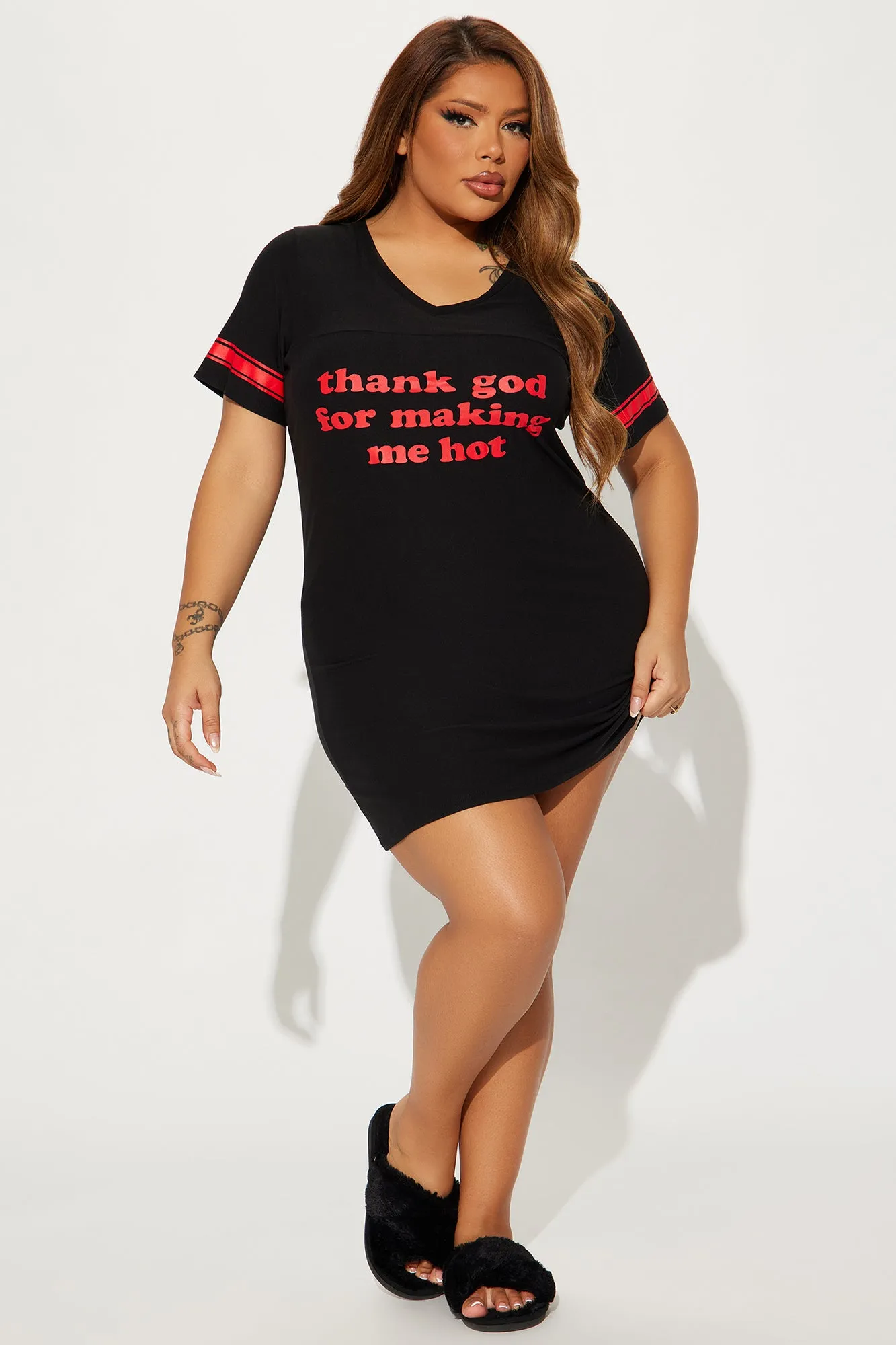 Thank God For Making Me Hot PJ Sleep Shirt - Black/Red sold by Fashion Nova product image thumbnail 5