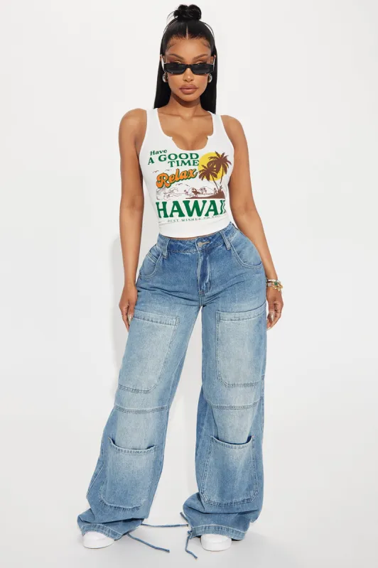 Ruling It Out Baggy Cargo Jeans - Medium Wash sold by Fashion Nova