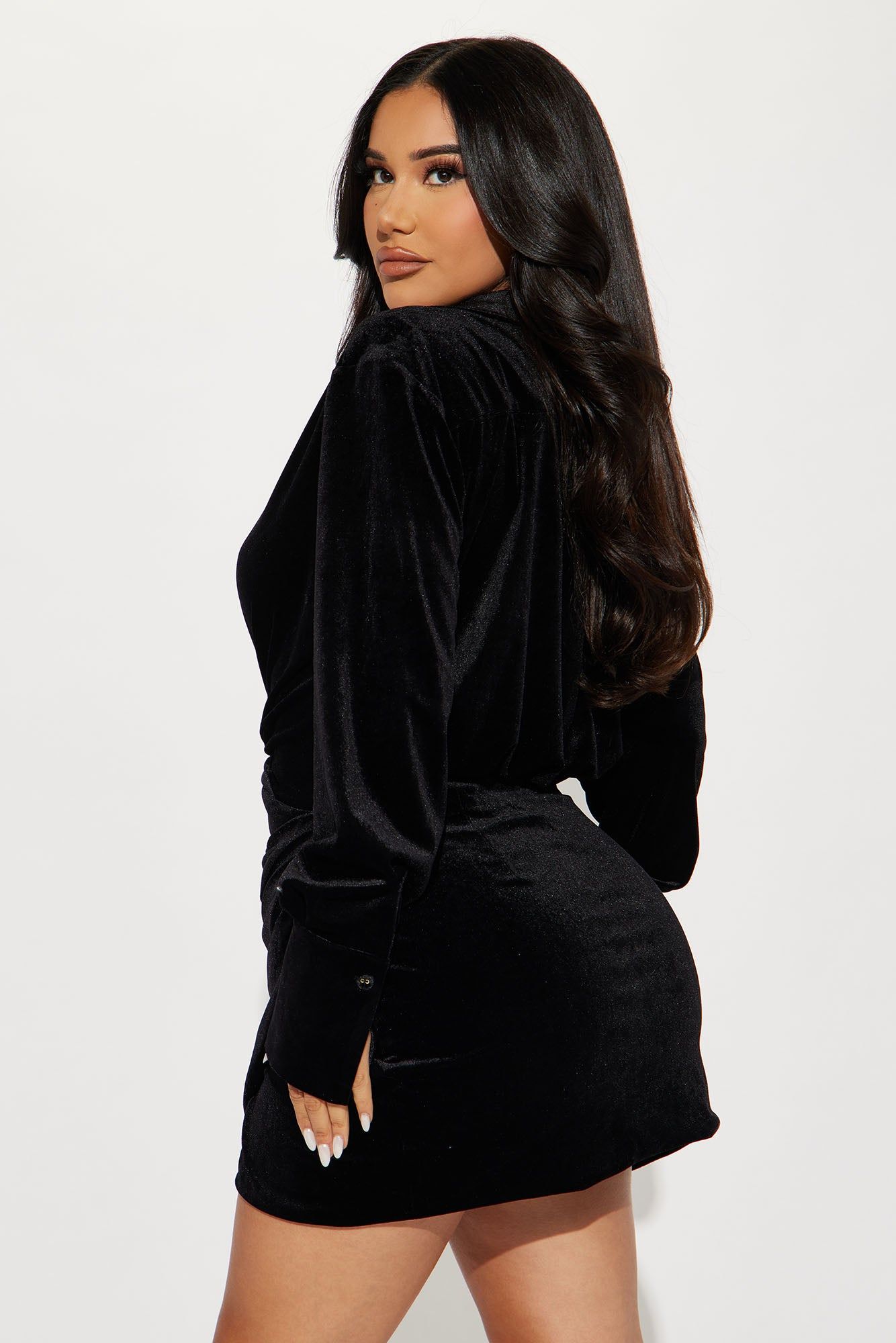 Aria Velvet Mini Shirt Dress - Black sold by Fashion Nova product image thumbnail 3