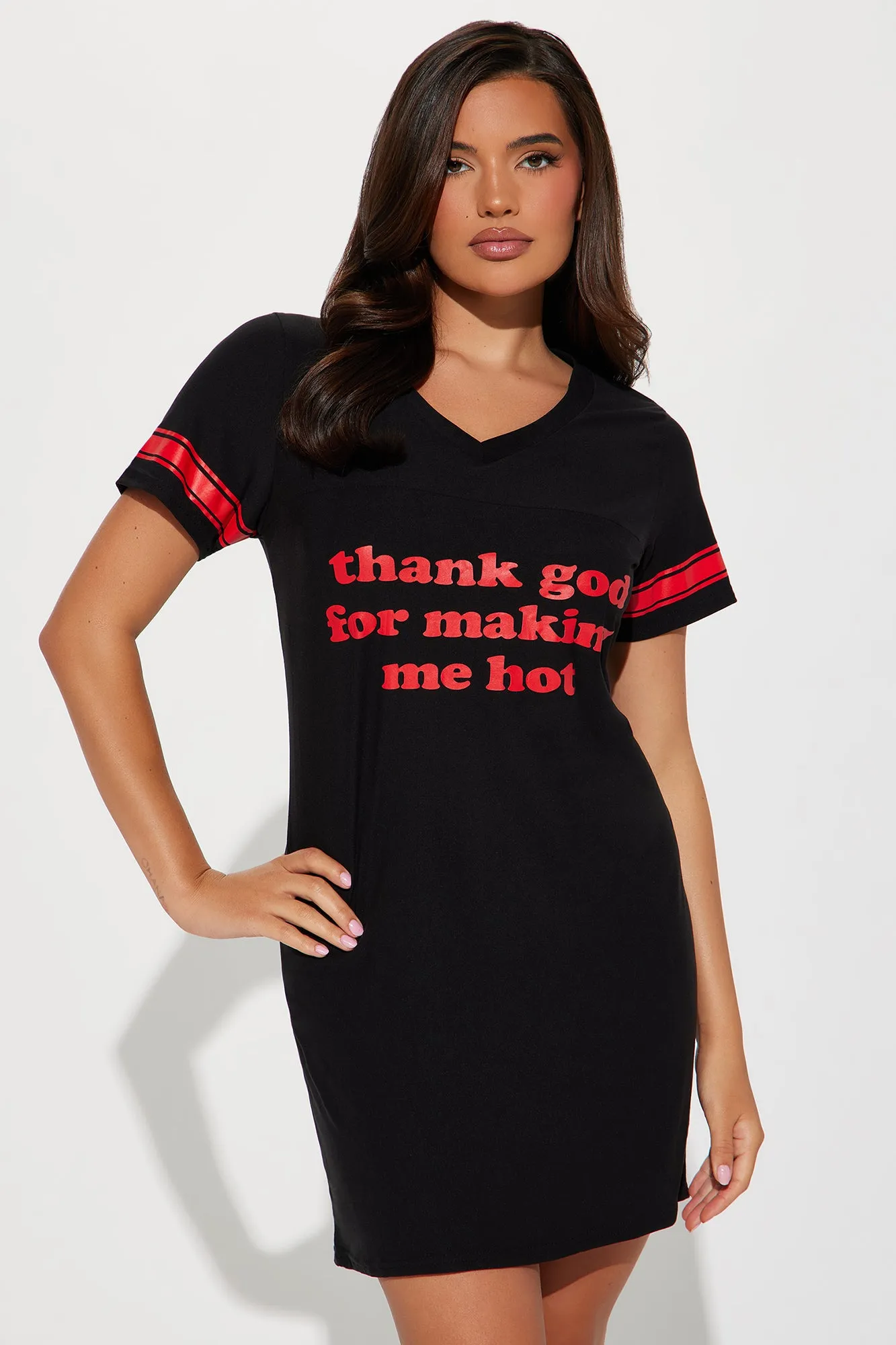 Thank God For Making Me Hot PJ Sleep Shirt - Black/Red sold by Fashion Nova