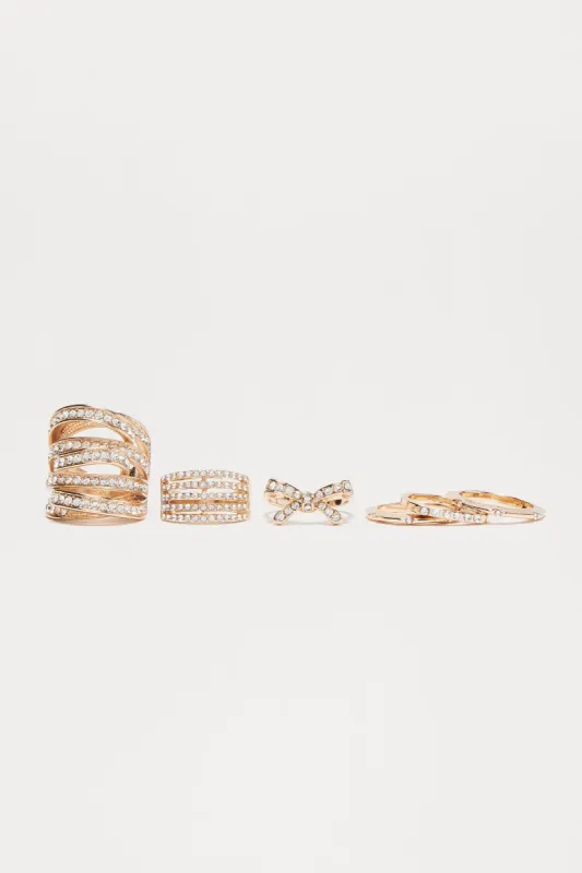 Take A Bow 6 Piece Ring Set - Gold sold by Fashion Nova