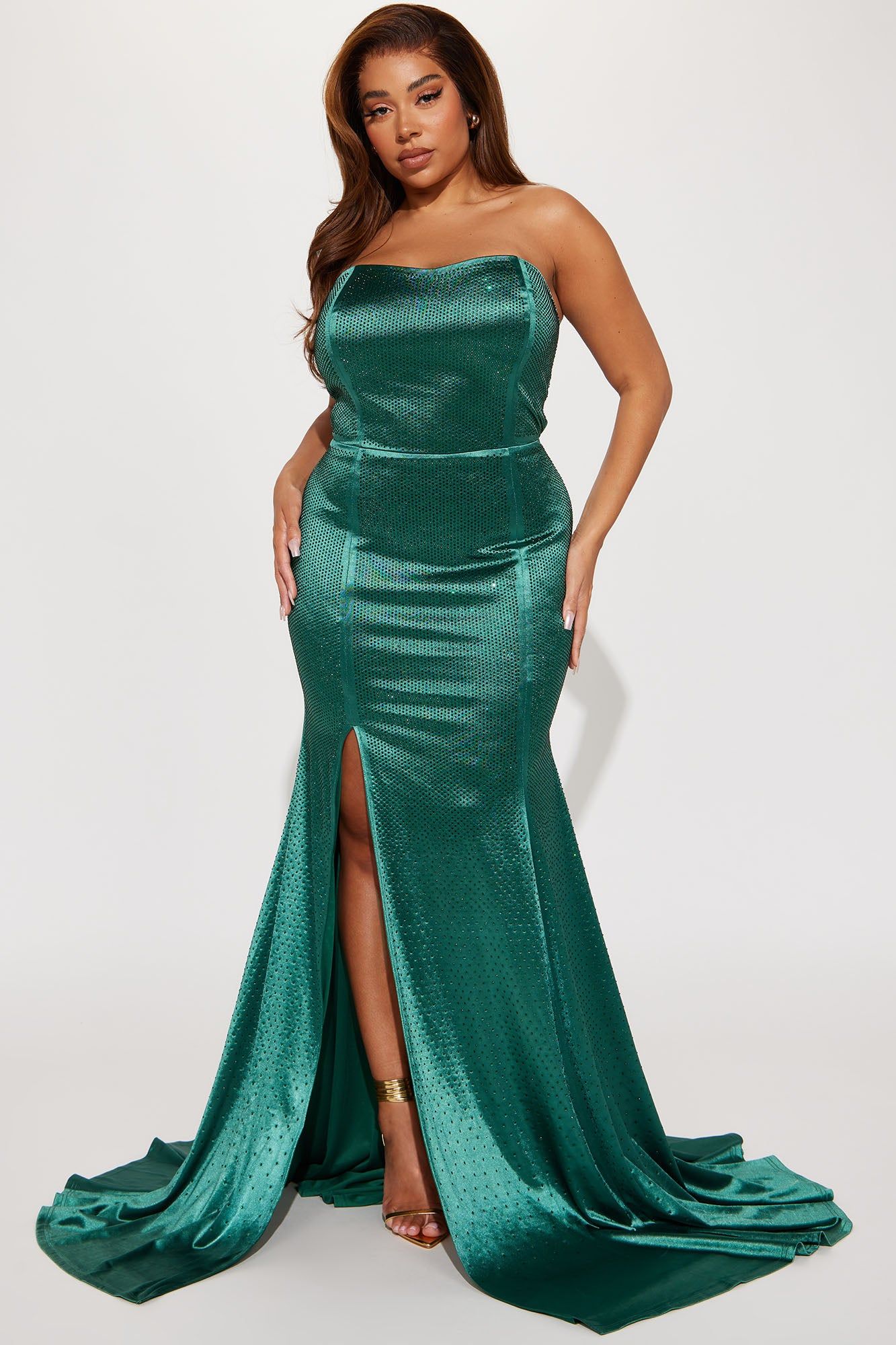 Samantha Embellished Satin Gown - Hunter sold by Fashion Nova product image thumbnail 4