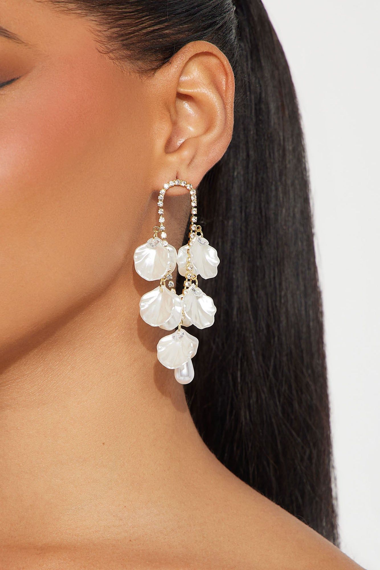 Mermaid Princess Earrings - White/Gold sold by Fashion Nova