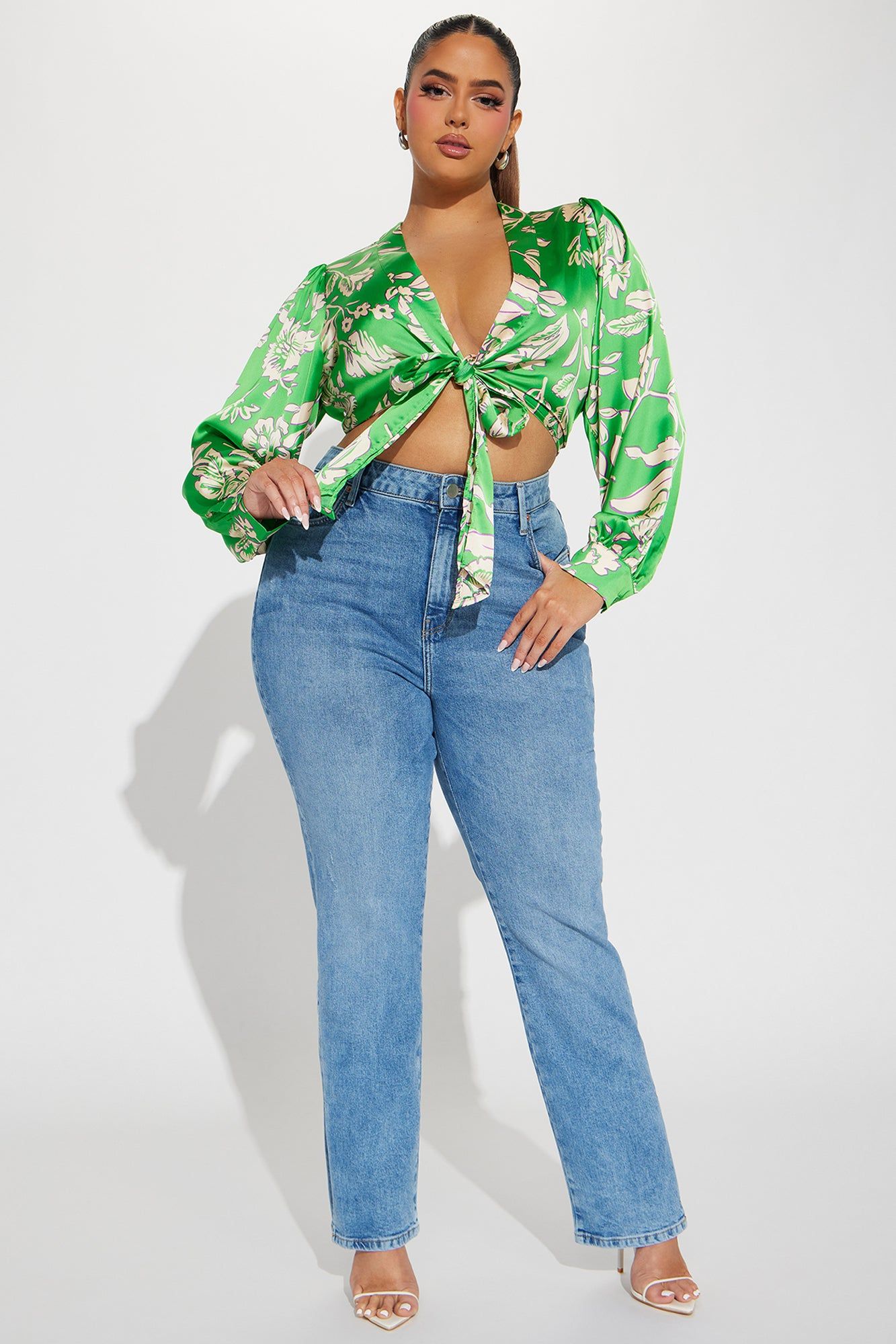 Bahama Mama Satin Blouse Top - Green/combo sold by Fashion Nova product image thumbnail 5