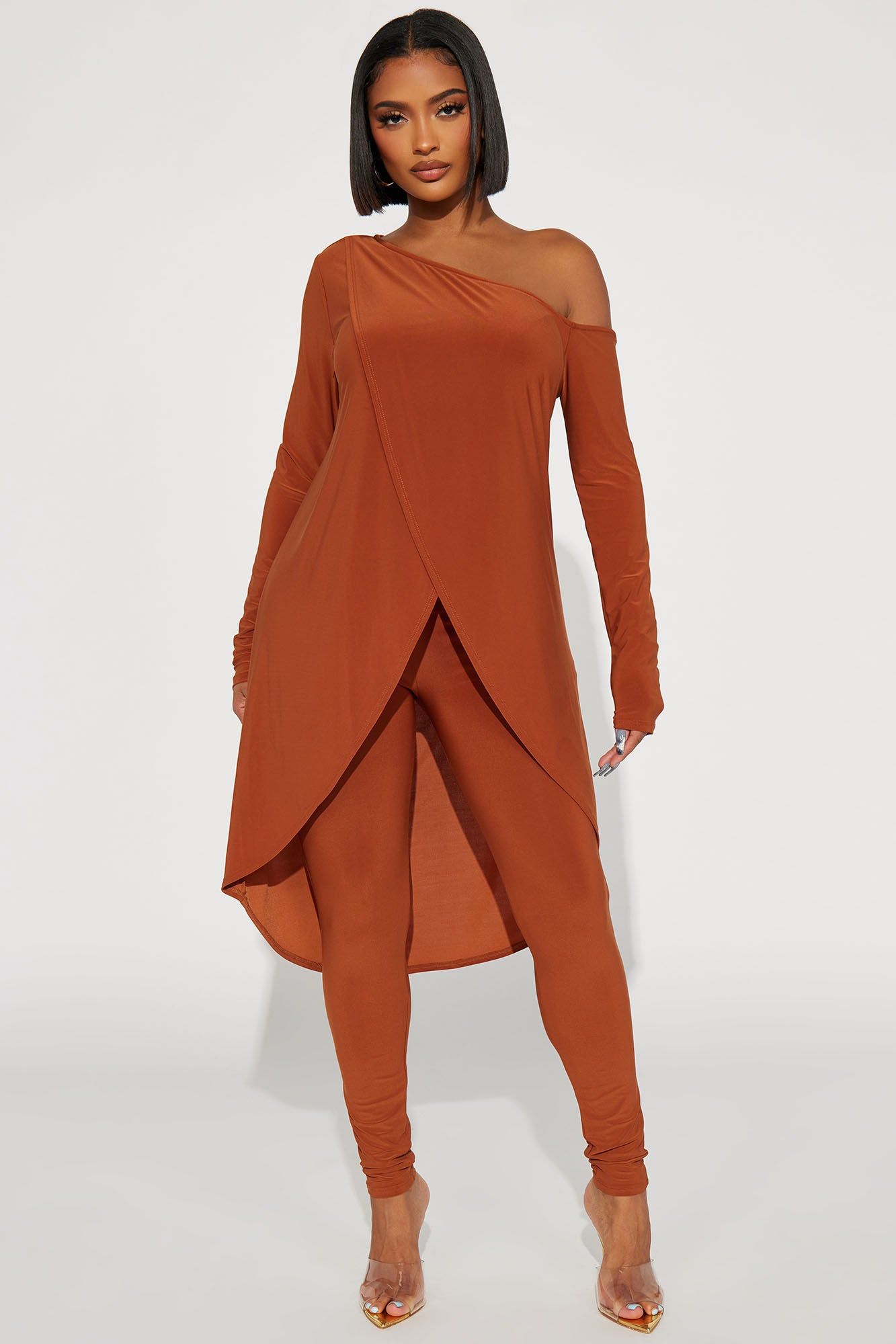 Talk To Me Off shoulder Legging Set - Copper sold by Fashion Nova