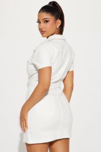 Day Trip Denim Mini Dress - Off White sold by Fashion Nova