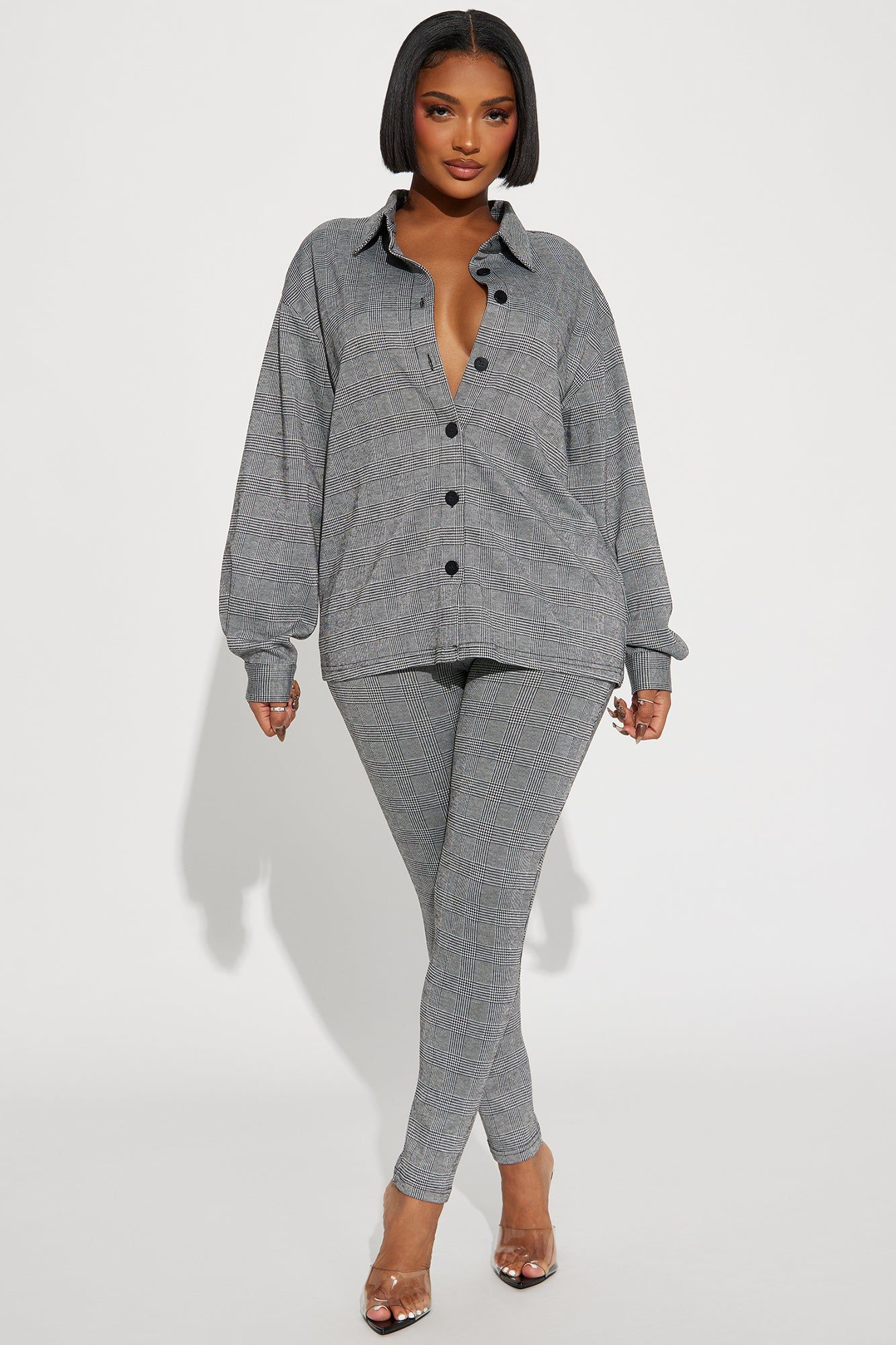 The Right Attitude Plaid Pant Set - Black/combo sold by Fashion Nova