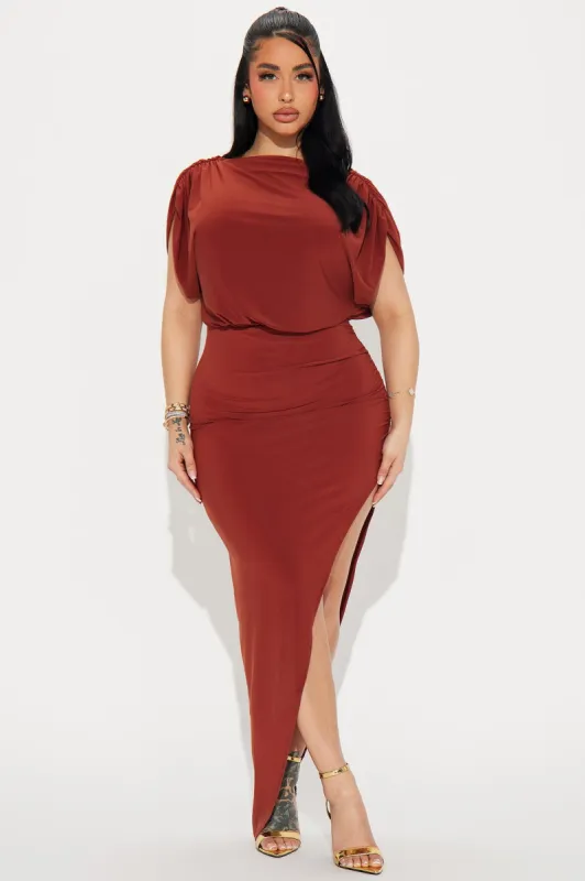 Stephanie Backless Maxi Dress - Rust sold by Fashion Nova
