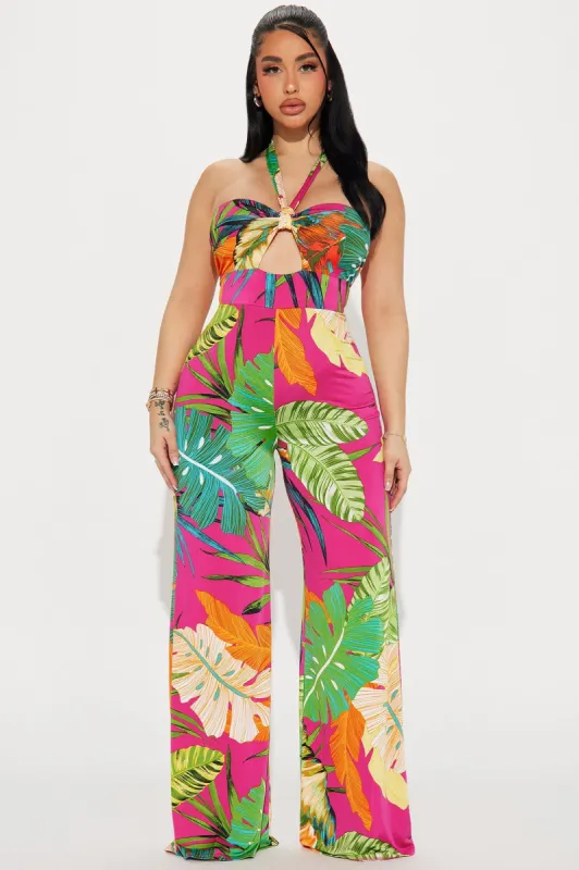 By The Palm Trees Jumpsuit - Fuchsia/combo sold by Fashion Nova