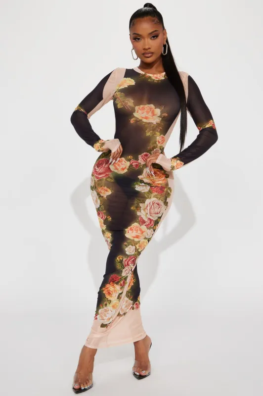 Venus Mesh Maxi Dress - Tan/Multi sold by Fashion Nova