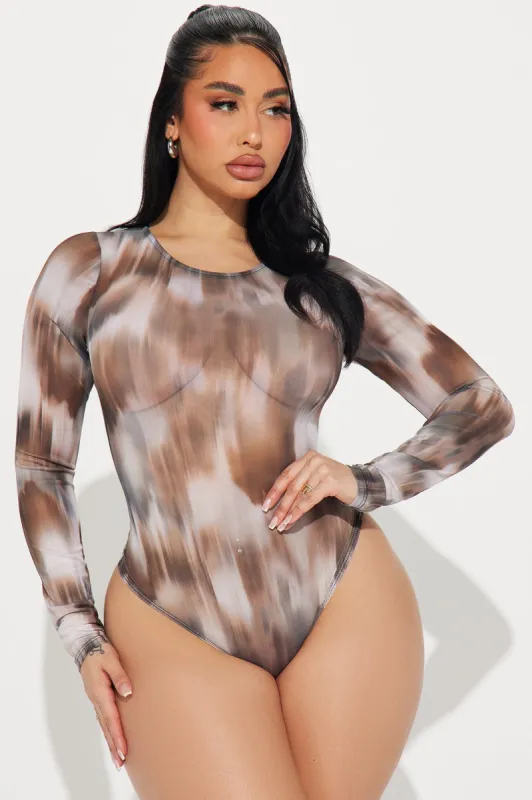 Espresso Martini Mesh Bodysuit - Brown/combo sold by Fashion Nova