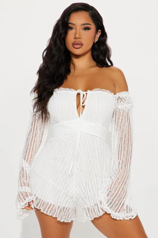 Turn Heads Lace Romper - White sold by Fashion Nova