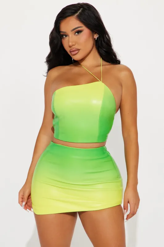Maria Faux Leather Ombre Skirt Set - Green/combo sold by Fashion Nova