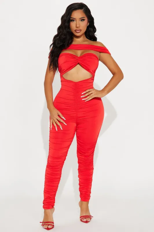 Everyone Around Me Jumpsuit - Red sold by Fashion Nova