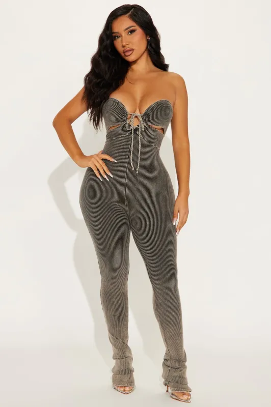 In That Moment Washed Jumpsuit  - Taupe/combo sold by Fashion Nova