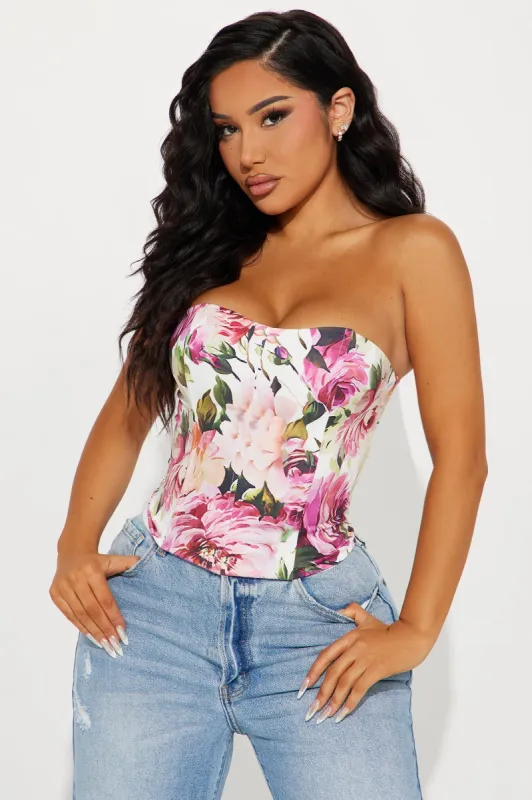 Seasonal Growth Floral Corset Top - White/combo sold by Fashion Nova