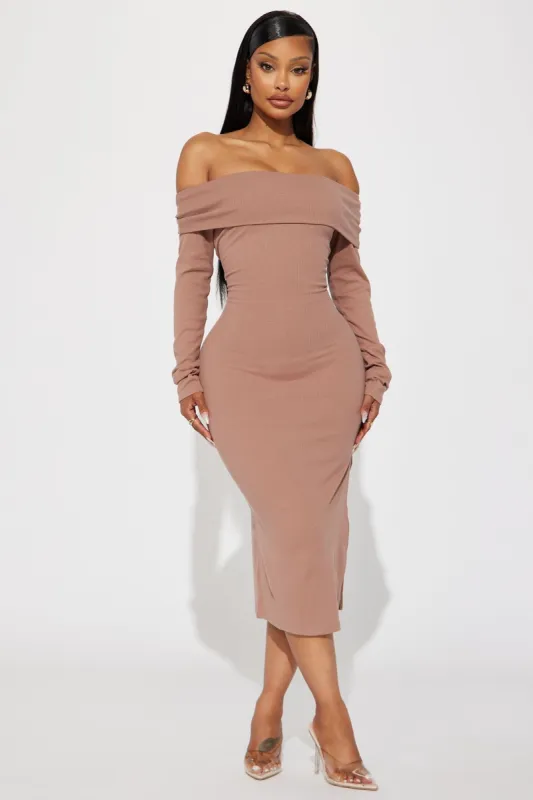Jenna Ribbed Midi Dress - LightBrown sold by Fashion Nova