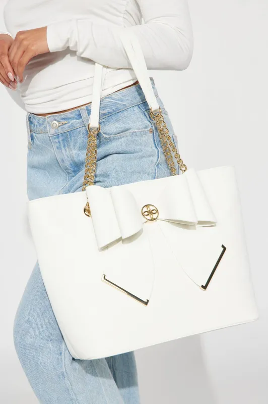 Claire Bow Tote Bag - White sold by Fashion Nova