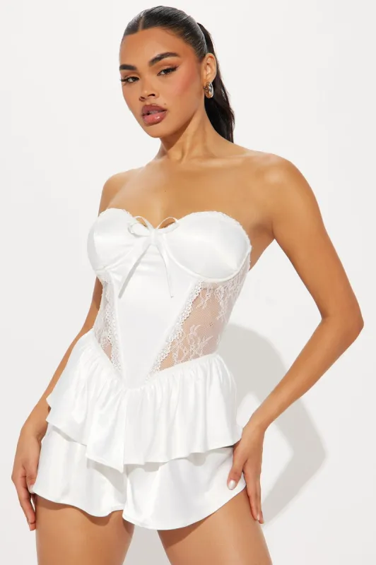 Forget Me Not Satin Romper - White sold by Fashion Nova