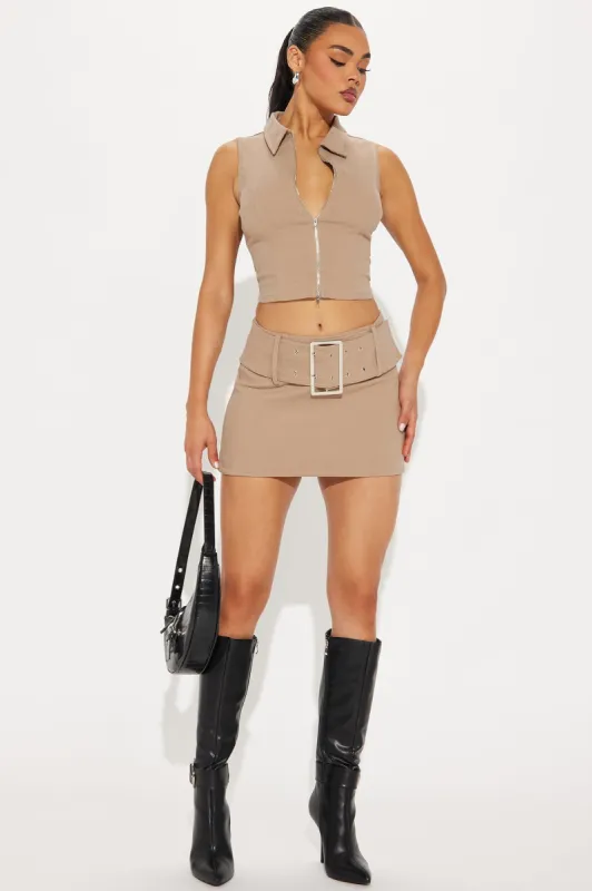 Brooke Denim Micro Mini Skirt Set - Stone sold by Fashion Nova