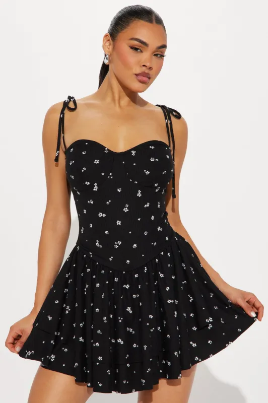 Sydney Floral Mini Dress - Black/combo sold by Fashion Nova