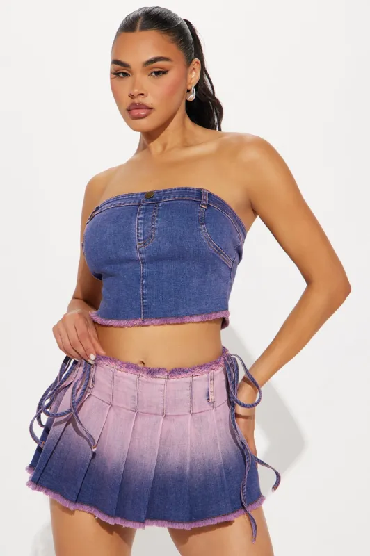 Marlo Denim Pleated Skirt Set - Purple sold by Fashion Nova