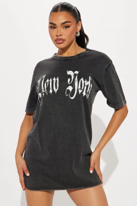 New York T-Shirt Mini Dress - Black/combo sold by Fashion Nova