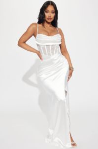 Georgia Corset Satin Gown - Off White sold by Fashion Nova