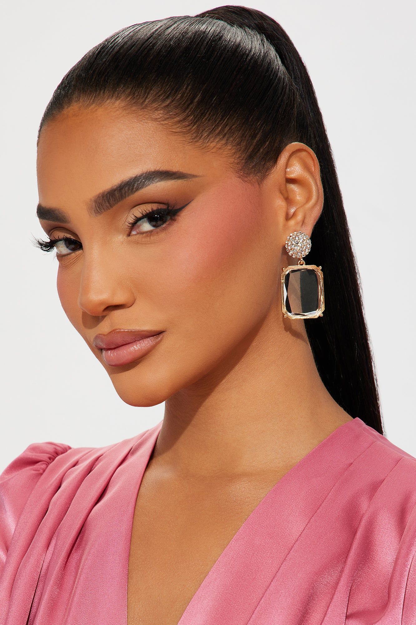 Born In The Spotlight Earrings - Gold/Clear sold by Fashion Nova